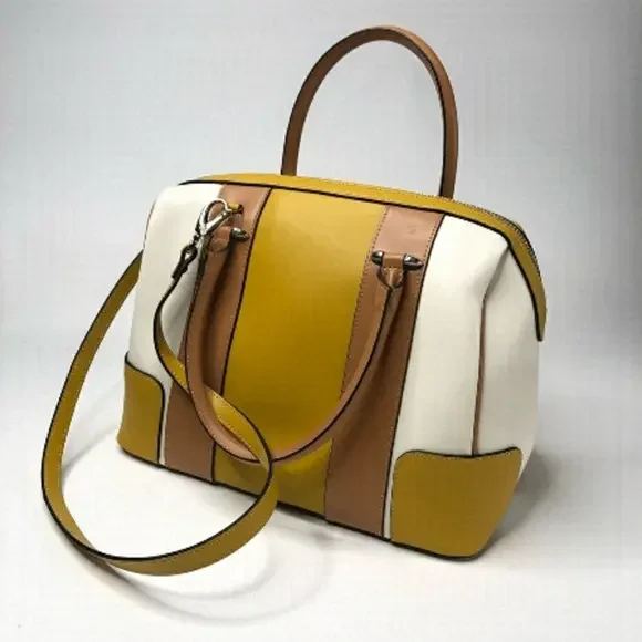 NEW Claudia Firenze Italian Color-block Leather Mustard Satchel Crossbody Purse - Picture 1 of 14